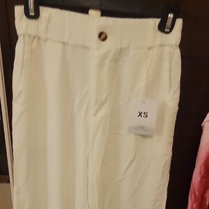 NWT White High-Waist Cotton / Linen Wide Leg Pants Size XS